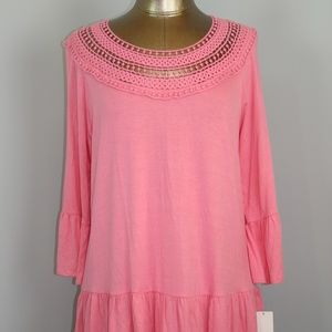 NWT Wrangler Size L Pink 3/4 Sleeve Shirt Lace Acc